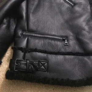 NEW Express black faux fur shearling Moto coat Sz XS Faux Leather Zipper chic thumbnail 5