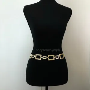 Y2K Geometric Gold Textured Square Link Chain Belt, Up to 44 Inches, X7GA1140 thumbnail 2