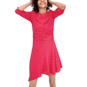 🔥 NWOT Zara Asymmetrical Hem Bright Pink Polka Dot Dress Size XS thumbnail 9