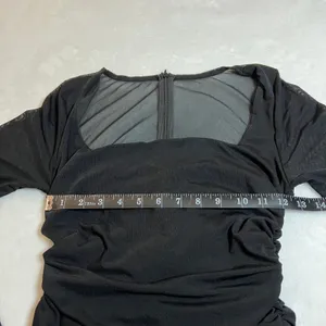 Women's Square Neck Ruched Bodycon Mini Dress Size S Mesh Sleeves Going Out Date thumbnail 8