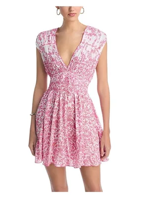 Poupette St. Barth Woven Floral Ciao Mini Dress WCIS25NBLZP Pink Lazuili XS thumbnail 6