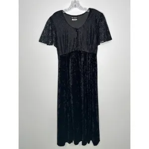 Vintage 1990s Ms. Choice Black Lace & Velvet Maxi Dress Made in USA large thumbnail 4