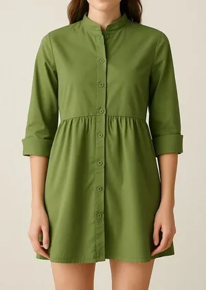 Tuckernuck Green Royal Button Front Collared A-Line Casual Chic Mini Shirt Dress thumbnail 1