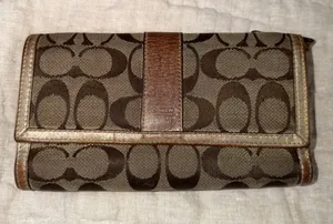 Coach Brown/tan/gold Monogram Canvas Trifold Wallet thumbnail 1