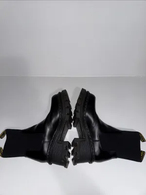 Dr. Martens Black Leather Platform Chelsea Boots with Yellow Pull Tab thumbnail 8