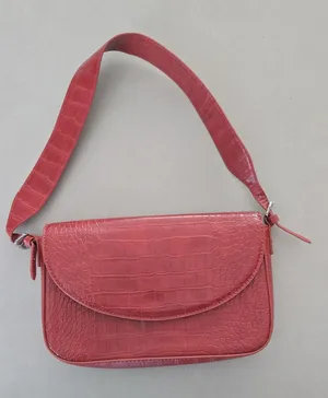 Mango NWOT! MNG Red Croc-Embossed Faux Leather Shoulder Bag thumbnail 1