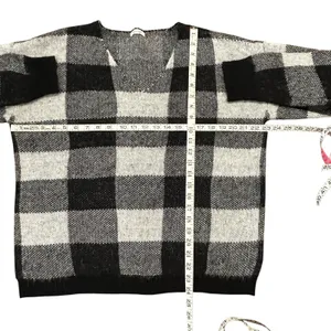 Maurices Buffalo Plaid Sweater Cozy Cabin Core Black White Knit V Neck M/L thumbnail 4