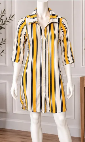 J for Justify Yellow Navy Striped Button Front Shirt Dress Collared S thumbnail 1