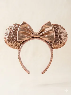 Tokyo Disney Resort Minnie Mouse Rose Gold Sequin Bow Headband Ears thumbnail 1