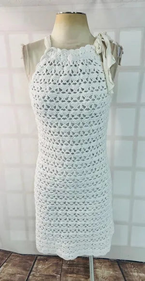 Lilly Pulitzer White Crochet Halter Tie Neck Cotton Midi Sheath Dress Size Small thumbnail 1