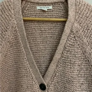 American Eagle womens rose pink cropped knit front button sweater size L thumbnail 2