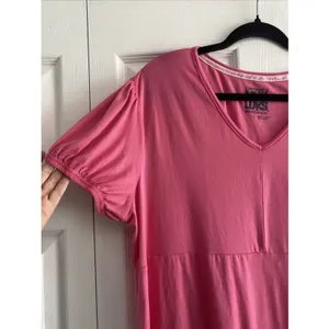Muk Luks Puff Sleeve Womens Large Pink V Neck Dress Travel Comfort thumbnail 2