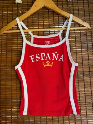 BDG Urban Outfitters Mia España Red Graphic Cropped Cami Tank Top S thumbnail 4