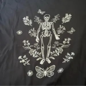 Social Culture black with white Skeleton floral butterfly design Tee size medium thumbnail 2
