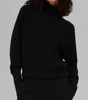 Alo Yoga Waffle Weekend Escape Mock Neck Long Sleeve Black S thumbnail 1