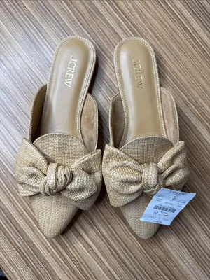 J.Crew Woven Bow Mules Toasted Brown Straw 7 NWT thumbnail 2