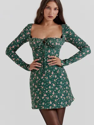 House‎ of CB Malika Green Floral Corset Mini Dress Size S thumbnail 1