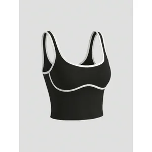 Black and White Contrast Trim Sports Bra Crop Tank Small thumbnail 4