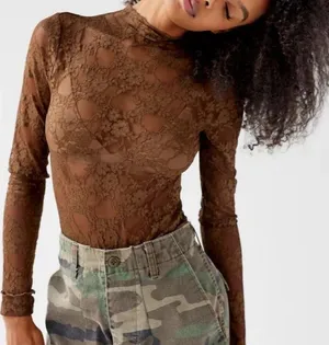 NEW Urban Outfitters Out From Under Kat Lace Open Back Mockneck Bodysuit L Green thumbnail 1