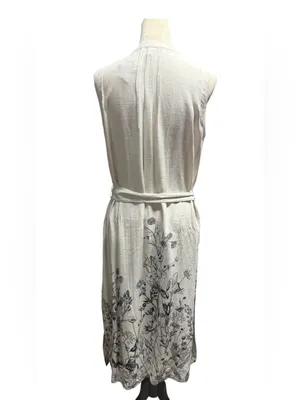 JANE + DELANCEY Floral Tie Waist Midi Dress Linen blend Sz XS thumbnail 3