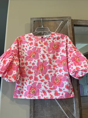 Avara Payton Top Pink Floral Puff-Sleeve Cotton thumbnail 2