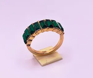Boutique Gold Ring Green Baguette Cut Stones thumbnail 1