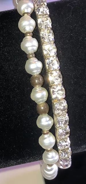 Faux Pearl and Rhinestone Stretch Bracelet Set thumbnail 1