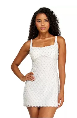 white pearl mesh bodycon dress thumbnail 1