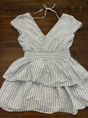 American Eagle Dress Women’s Medium Blue White Striped Tiered thumbnail 3