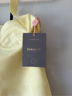 *Rare* House of CB Maliha Bandage Halter Mini Dress - Pale Yellow - Large - NWT thumbnail 5