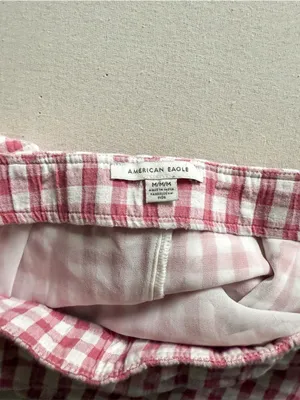 American Eagle Pink Gingham Mini Skirt Ruched Side Cottagecore M thumbnail 4