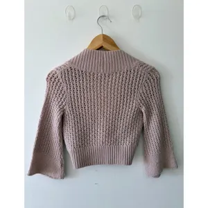 REBECCA TAYLOR Vtg Y2K Pink Alpaca Knit Crop Crochet Shrug Cardigan Womens Small thumbnail 2