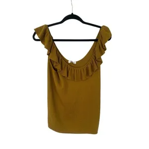 Madewell Womens Wakeford Ruffle‎ Sweater Ribbed Tank Top Mustard Yellow Wool XL thumbnail 2