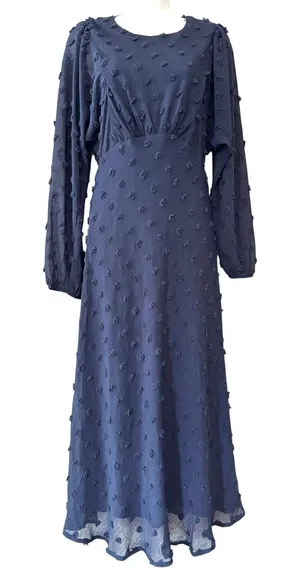 Anthropologie Eri + Ali Michaela Textured Swiss Dot Midi Navy Dress 2 thumbnail 1
