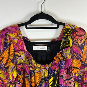 Alexandra Farmer for Anthropologie Butterfly Floral Smocked‎ Blouse Pink XS Boho thumbnail 2