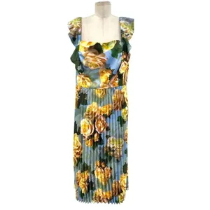 Chi Chi London Floral Print Ruffle‎ Pleated Midi Dress in Blue Curve US 16 thumbnail 3