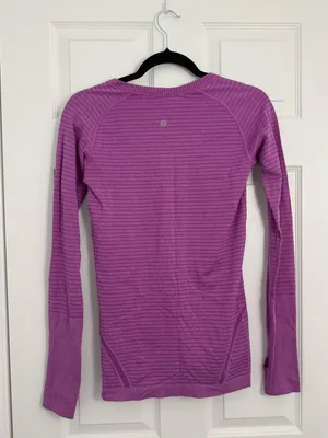 Lululemon Sz 6 Swiftly Tech Long Sleeve Crew Rugby Stripe Tonal Heathered Violet thumbnail 3