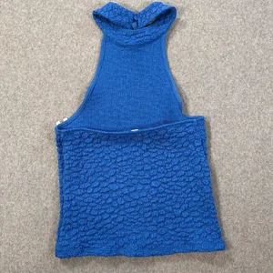 Maeve Anthropologie Textured High Neck Halter Tank Top Women's Medium Blue New thumbnail 8