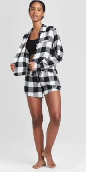 Colsie Plaid PJ Shorts and Top Lounge Set in black plaid thumbnail 1