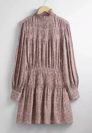 & OTHER STORIES Floral Smocked High Neck Long Sleeve Mini Dress thumbnail 1