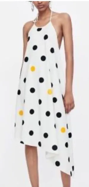 Zara Polka Dot Dress Womens Small White Yellow Halter Asymmetric Hem Summer Boho thumbnail 1
