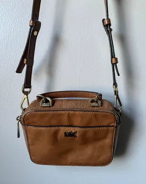 Michael Kors Tan Leather MK Crossbody Purse thumbnail 1