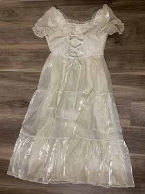 Puff Sleeve Cream Lace Midi Dress thumbnail 1