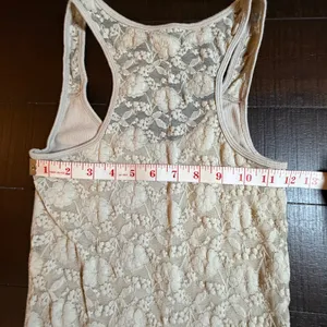 American Eagle Floral Lace Back Racerback Tank Top Ribbed Beige Tan M Y2K Ribbed thumbnail 8