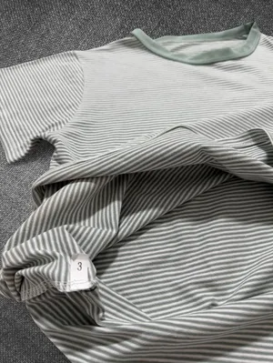 Women’s Sage Green Striped Tee Size 3 Short Sleeve T-Shirt thumbnail 4
