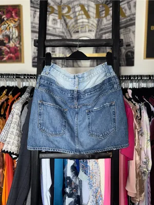 FRAME Sample Double Waist Denim Mini Skirt Blue Womens Oversized 26 100% Cotton thumbnail 4