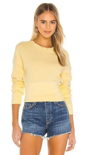 n:PHILANTHROPY Reeves‎ Sweatshirt Women Small Yellow Crop Distressed Streetwear thumbnail 1