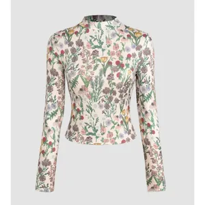 Cider Women Cream Wildflower Botanical Print Mock Neck Long Sleeve Top XL NEW thumbnail 6