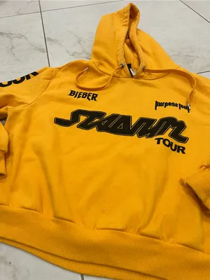 Justin Bieber Yellow Purpose Stadium Tour Cropped Hoodie Size Medium thumbnail 2
