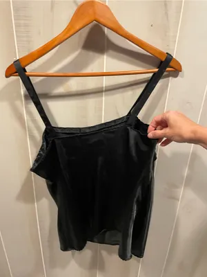 Cute black silky 80s Escapades tuxedo scalloped trim cami coquette thumbnail 8
